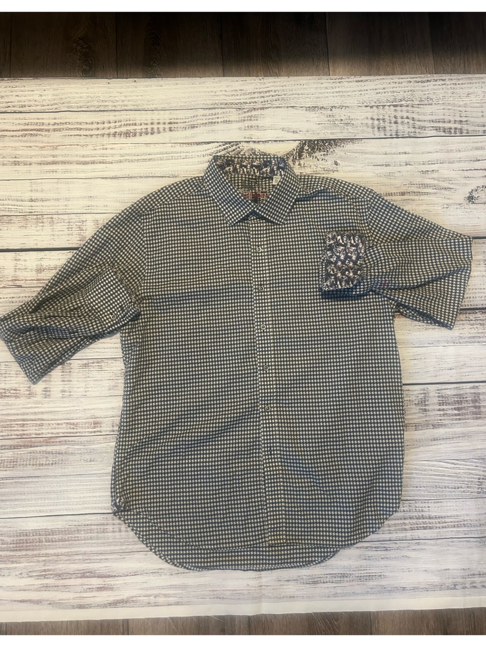 Robert Graham Mens Shirt XL Tailored Fit Houndstooth Contrast Flip Cuff Floral
